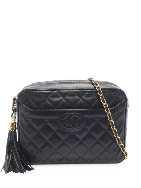 CHANEL Pre-Owned 1991-1994 Medium CC Quilted Lambskin Tassel Camera Bag crossbody bag Black UBV8GAFXOZ7PMA4G