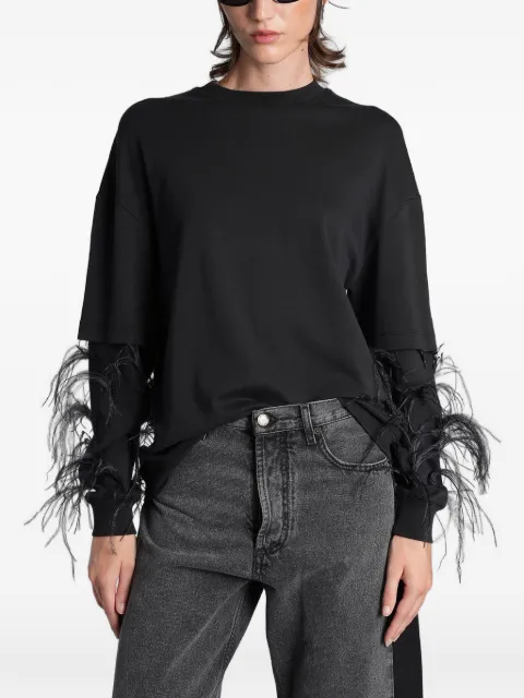 DARKPARK Troy feather-trim double-sleeve T-shirt Black WJE15FJER01