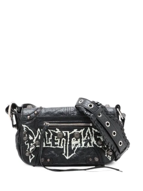 Balenciaga Pre-Owned 2018-2026 XS Lambskin Motocross Graffiti Le Cagole Flap crossbody bag Black IYJZK83QGN5F479Q