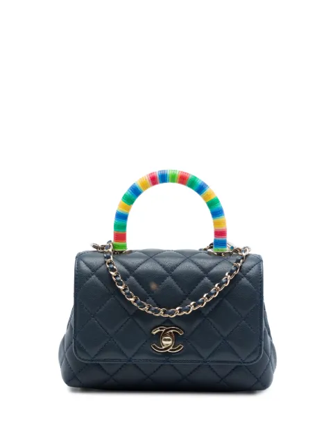 CHANEL Pre-Owned 2021 Extra Mini Quilted Lambskin Rainbow Coco Top Handle Bag satchel Blue DG2LB3U3ZMUJUC0X