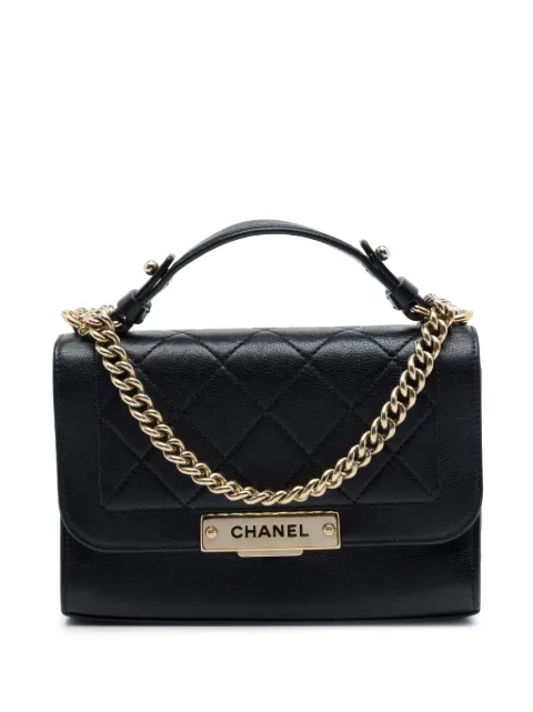 CHANEL Pre-Owned 2016-2017 Small Quilted Grained Calfskin Label Click Flap satchel Black 9WGREZFRAFSEF5QP