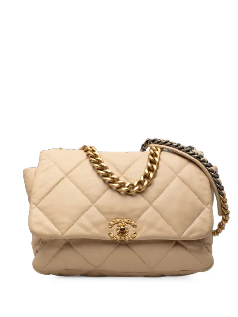CHANEL Pre-Owned 2019 Maxi Lambskin 19 Flap satchel Neutrals F1DL5B9MOMT3OT5N