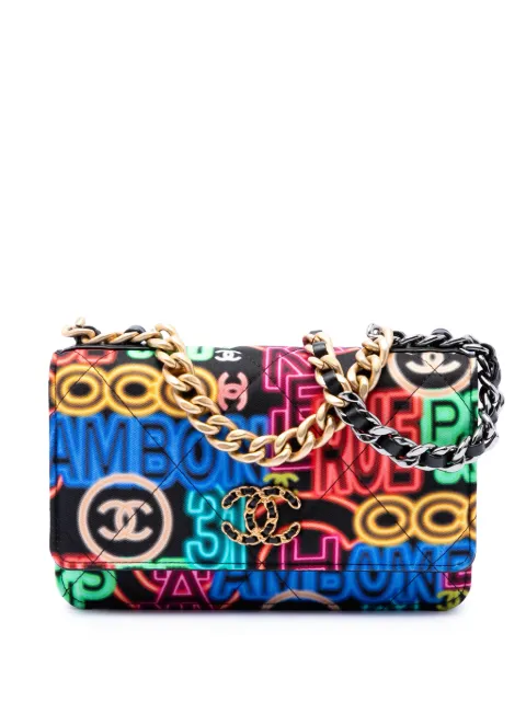 CHANEL Pre-Owned 2021 Printed Nylon Graffiti 19 Wallet on Chain satchel Black T4YCDM7J20YW222G