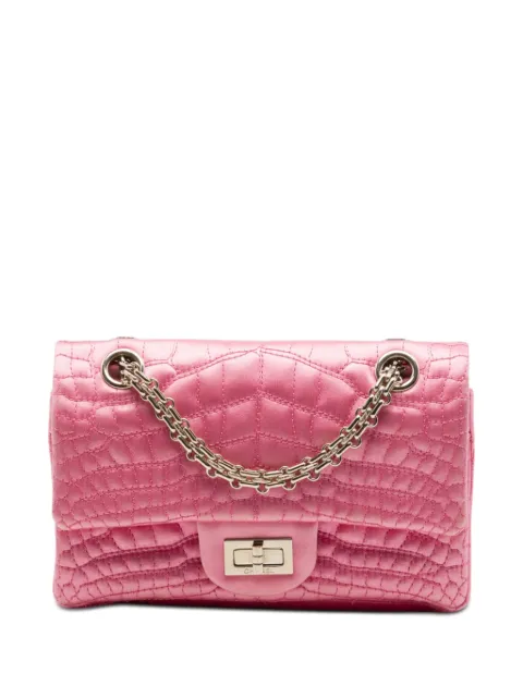 CHANEL Pre-Owned 2008-2009 Coco Croc Quilted Satin Reissue 2.55 Double Flap 224 shoulder bag Pink FW9Y7GQSCG6G4ARS