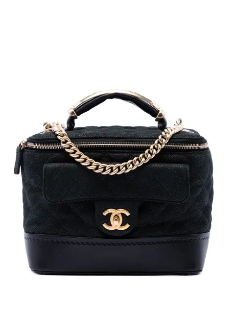 CHANEL Pre-Owned 2013-2014 Quilted Iridescent Caviar Globe Trotter Vanity with Chain satchel Black K3DZSH610HA3S4LR