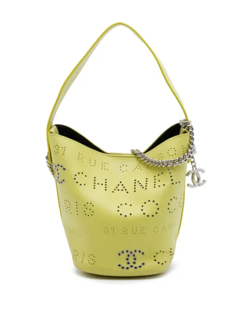 CHANEL Pre-Owned 2019 Small Perforated Calfskin Logo Eyelet bucket bag Yellow LPRCGVX4KPPI55AH