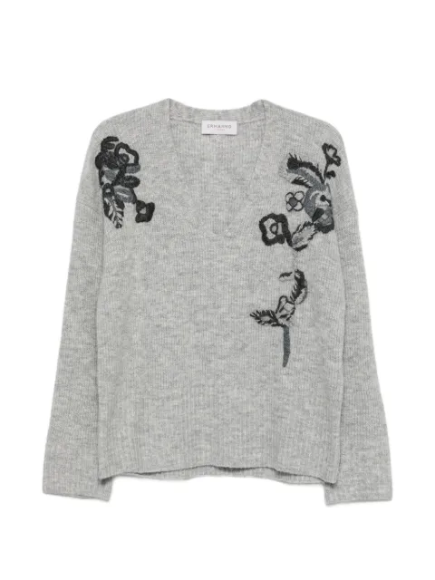 ERMANNO FIRENZE floral-embroidered V-neck sweater Grey D49EM024EO2