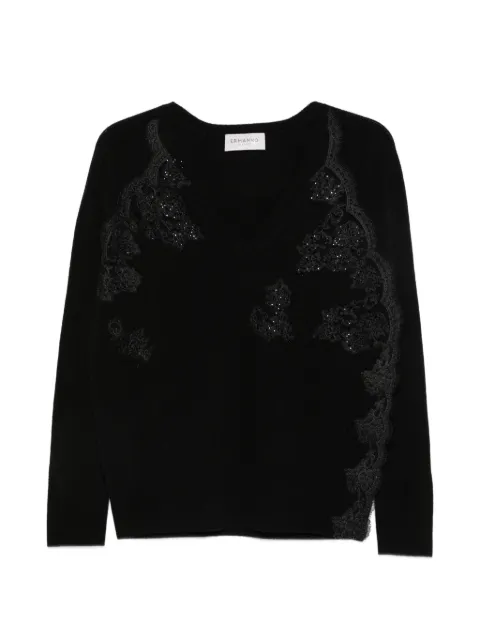 ERMANNO FIRENZE lace-panelled V-neck sweater Black D49EM055E57