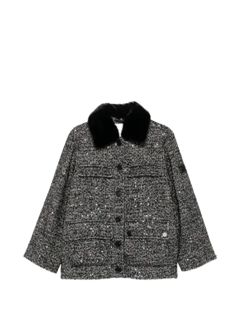 ERMANNO FIRENZE sequin-embellished herringbone jacket Black D49ED006EZ0
