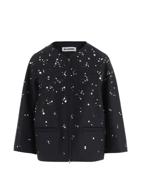 Jil Sander embellished zip-up wool jacket Blue J02BN0278J40382
