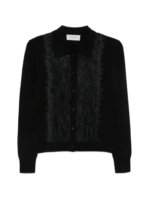 ERMANNO FIRENZE lace-panelled polo-collar cardigan Black D49EN026EA9