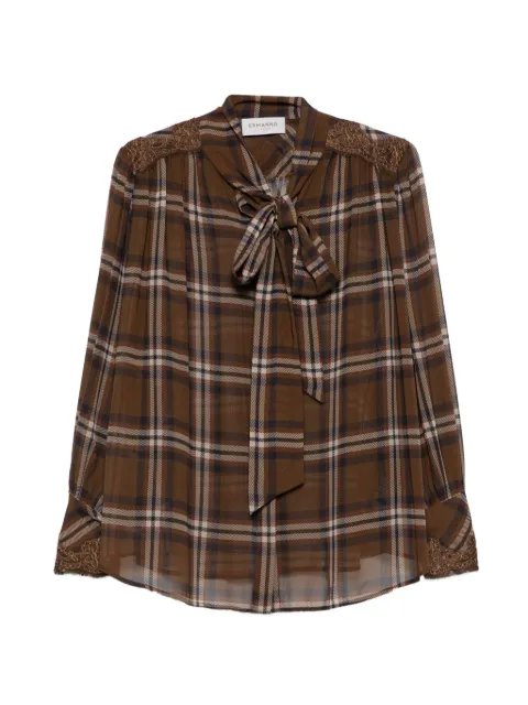 ERMANNO FIRENZE check-print lace-trim blouse Brown D49EK012EB8