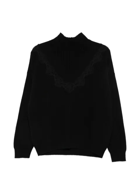 ERMANNO FIRENZE lace-trim ribbed-knit sweater Black D49EM039E88