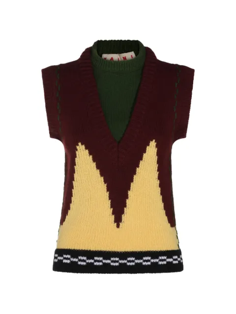 Marni intarsia-knit V-neck sweater vest Red GCMD0673Q0UFH100