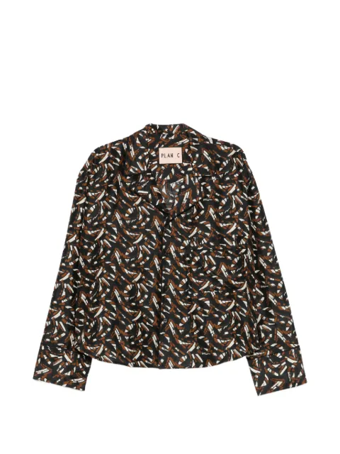 Plan C abstract-print silk shirt Brown CMCAH22KI0TS021