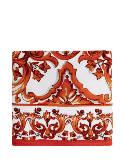 Dolce & Gabbana Majolica-print terry beach towel White O5A03JONN82