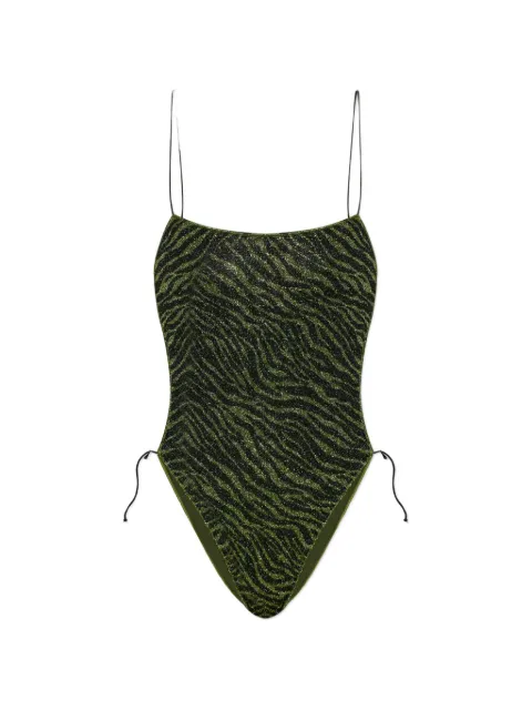 Oséree zebra-print lurex-thread swimsuit Green TMF268PRINTEDLUREX