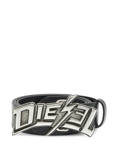 Diesel 4cm leather belt with lightning bolt buckle Black X10970P9501
