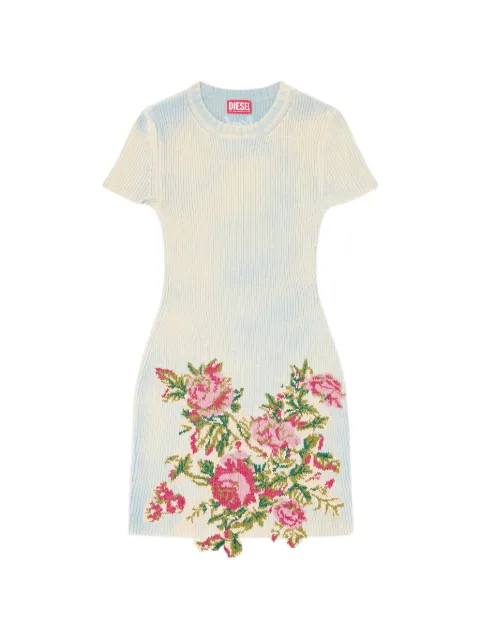 Diesel short dress in floral wool-blend knit Neutrals A254200BFBA