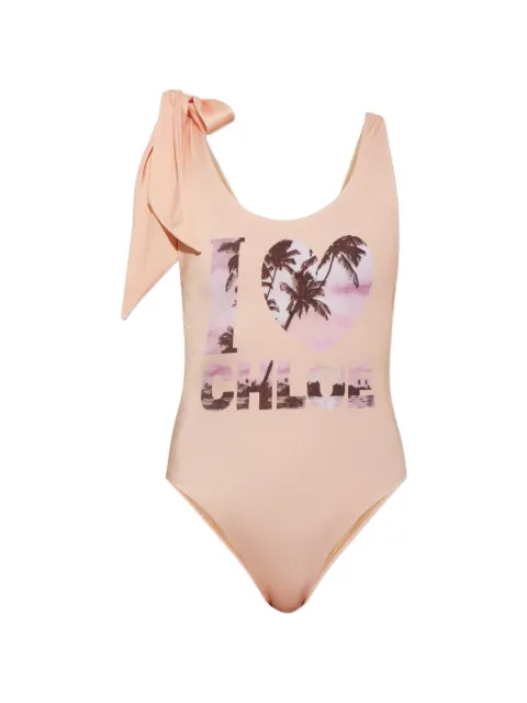 Chloé tie-strap one-piece logo swimsuit Neutrals CH26AMB24888