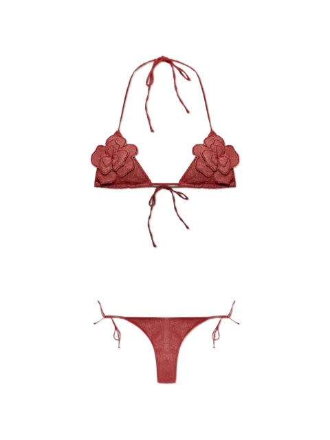 Oséree floral-appliqué Lurex swimsuit Red LFDF268