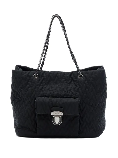 Prada Pre-Owned 2010-2026 Impuntu Tessuto Chain Tote satchel Black QG8RWXBJZBKBCWV7