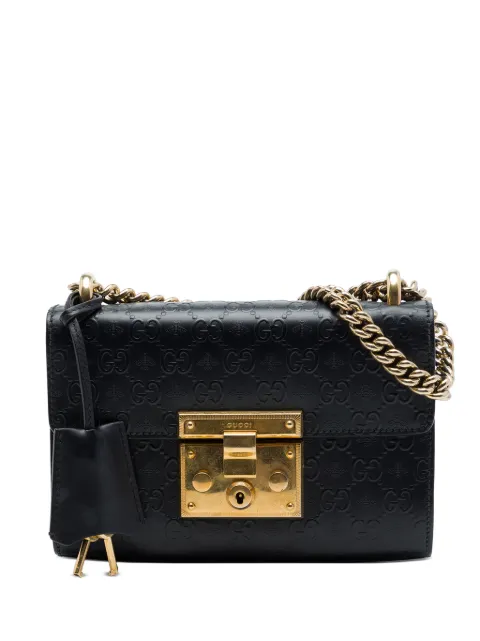 Gucci Pre-Owned 2016-2026 Small Guccissima Bee Padlock crossbody bag Black LE0NSHYPADQ9F3WF
