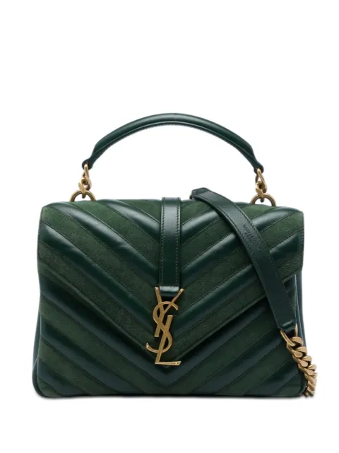 Saint Laurent Pre-Owned 2017 Medium Chevron Calfskin and Suede Monogram College satchel Green 6YF578S1UIAOL8SI