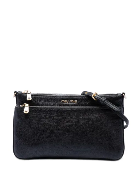 Miu Miu Pre-Owned 2010-2026 Goatskin Madras Double Zip crossbody bag Black DI0FSGKTZ0Y3G6Y5