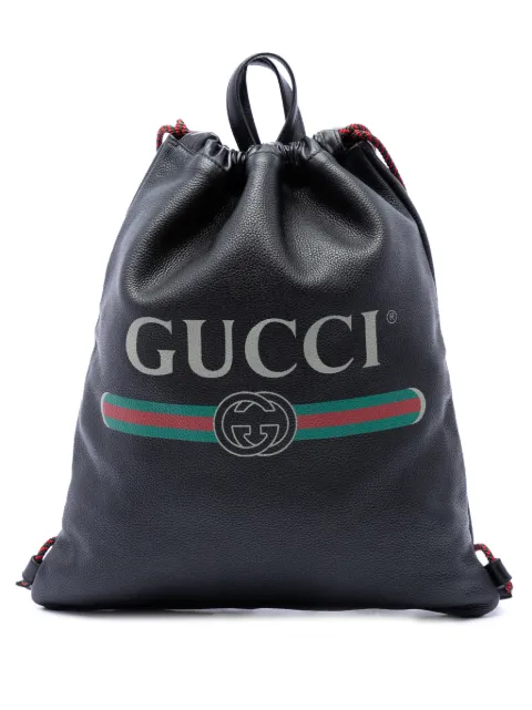 Gucci Pre-Owned 2021-2026 Grained Calfskin Web Logo Drawstring backpack Black ZLNS47MO5OJI06NR