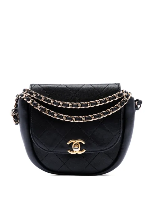 CHANEL Pre-Owned 2018-2019 Small CC Quilted Lambskin Messenger Flap crossbody bag Black 0ZWZNSNKR3D1PA38