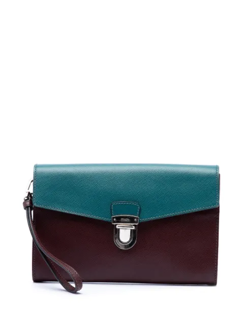 Prada Pre-Owned 2000-2013 Bicolor Saffiano Envelope Push Lock clutch bag Red 89YS38UM0BHRA2KU