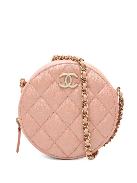 CHANEL Pre-Owned 2019 CC Quilted Iridescent Caviar Round Clutch With Chain crossbody bag Pink 943HD3MYQ9ZANPTQ