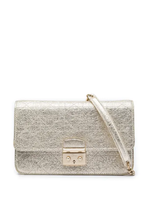 Christian Dior Pre-Owned 2015 Metallic Crinkled Calfskin Cannage Miss Dior Promenade Wallet on Chain crossbody bag Gold V3Z77HERKLMUASJS