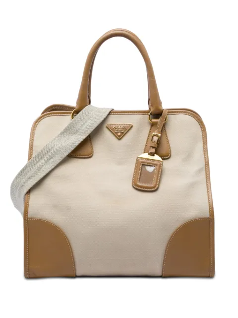 Prada Pre-Owned 2010-2026 Saffiano Trimmed Canvas Canapa satchel Brown 582NC7FD3LWZCCI9