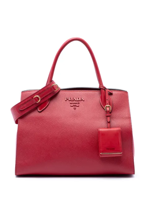 Prada Pre-Owned 2010-2026 Medium Saffiano Cuir Monochrome Top Handle Tote satchel Red 74QAFXOWNVVF9KVF