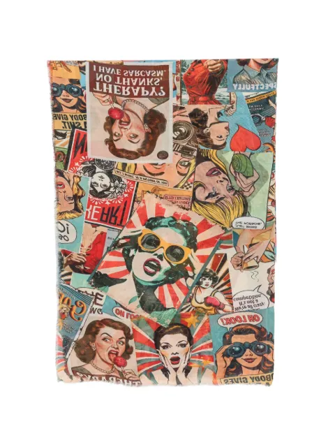 Faliero Sarti comic-print frayed scarf Blue 21523370