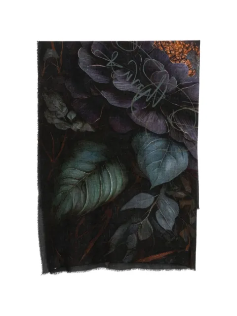 Faliero Sarti floral-print frayed scarf Black 22013590