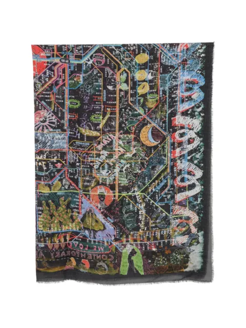 Faliero Sarti graphic-print frayed scarf Black 20542850