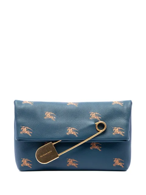 Burberry Pre-Owned 2018-2026 Medium Equestrian Knight Embroidered Leather Safety Pin Foldover clutch bag Blue RZXNZTL3G0863O5R