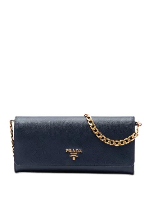 Prada Pre-Owned 2013-2026 Saffiano Lux Wallet On Chain crossbody bag Blue B63KRQCDXMZVCS6B