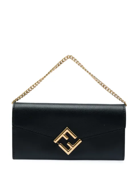 Fendi Pre-Owned 2010-2026 Smooth and Grained Calfskin Vitello King Cruise FF Diamonds Continental Envelope Wallet On Chain crossbody bag Black 32WWE814GTZSCX3D
