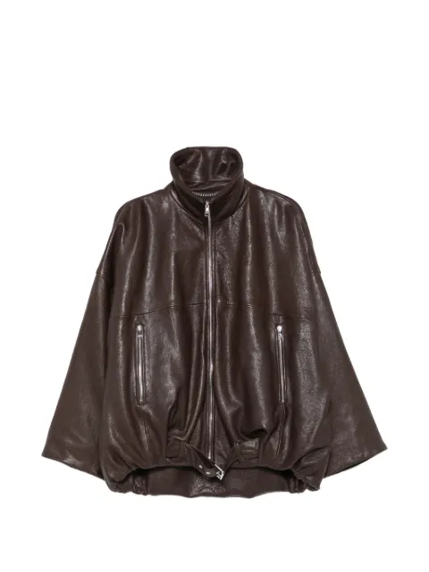 Emmeti belted oversized leather jacket Brown CLAUDIA