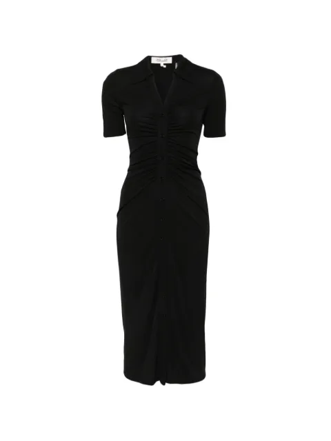 DVF Diane von Furstenberg ruched button-down dress Black D878B