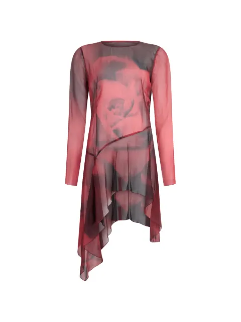Alberta Ferretti asymmetrical floral-print mini dress Red V02205152