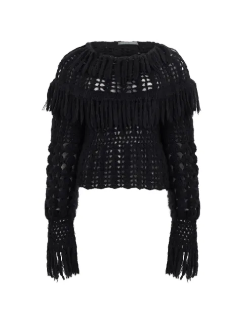 Alberta Ferretti fringe-detail open-knit sweater Black A09425105