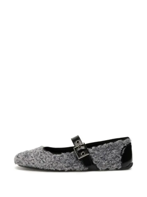 Candice Cooper Dafne Brid Teddy buckle-strap faux-shearling ballet flats Grey 2019487010B03