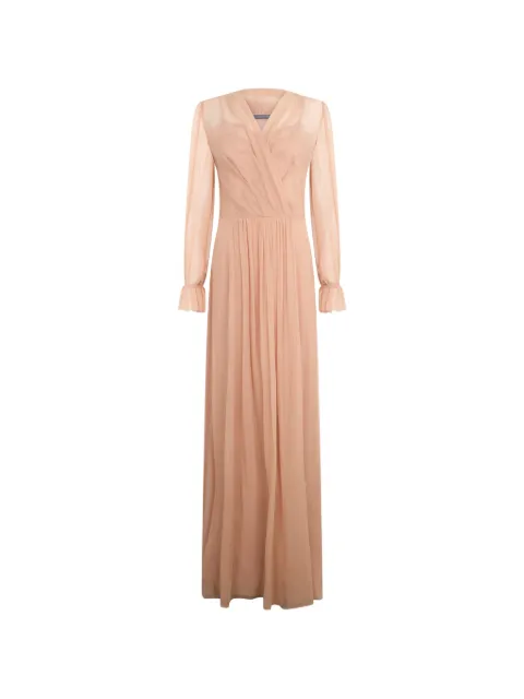 Alberta Ferretti sheer-sleeve maxi dress Neutrals A04576614