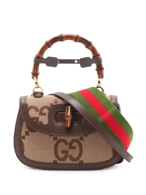 Gucci Pre-Owned 2016-2026 Small Jumbo GG Canvas Web Bamboo 1947 Top Handle Bag satchel Neutrals GITAO7B5F3NS8NZ4