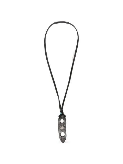 ERALDO flower-embroidered leather glasses necklace Black PORTAOCCHIALI